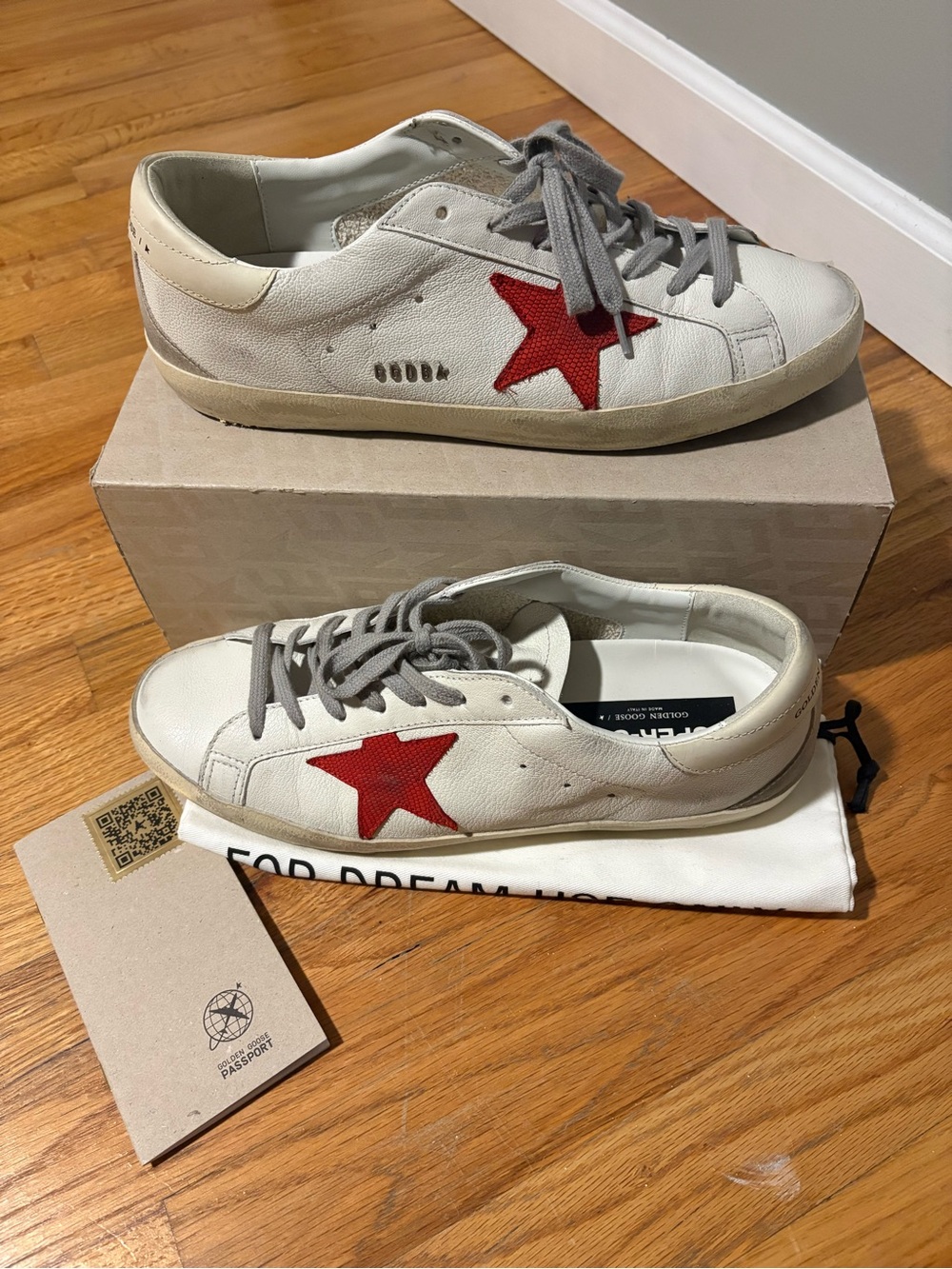Golden Goose White Sneakers with Red Star